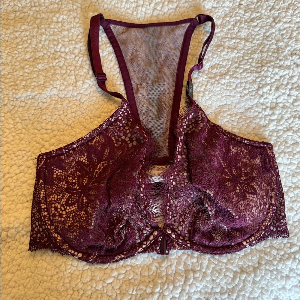Victoria's Secret Lace Racerback Bra in Deep Plum